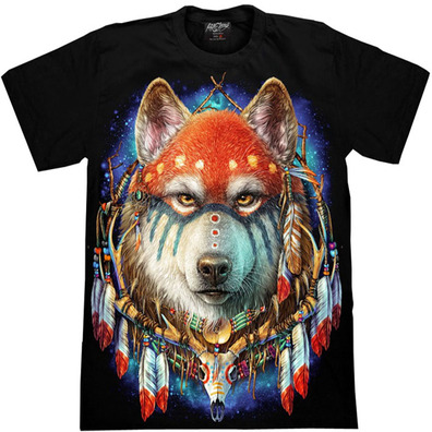 Czarna koszulka z obrazkiem wilk nadruk 3d świecąca w ciemności