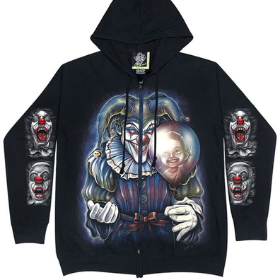 Czarna bluza rozpinana na zamek z kapturem z obrazkiem fantasy clown nadruk 3d świecąca w ciemności