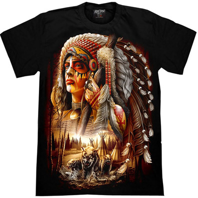 Czarna koszulka z obrazkiem indianin pióra wilk nadruk 3d świecąca w ciemności