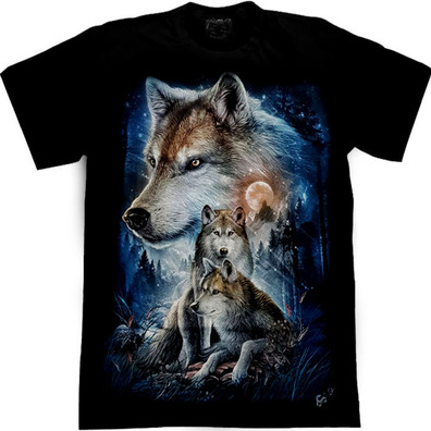 Czarna koszulka z obrazkiem zwierząt wilk nadruk 3d świecąca w ciemności