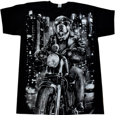 Czarna koszulka z obrazkiem motocyklowym pies nadruk 3d 